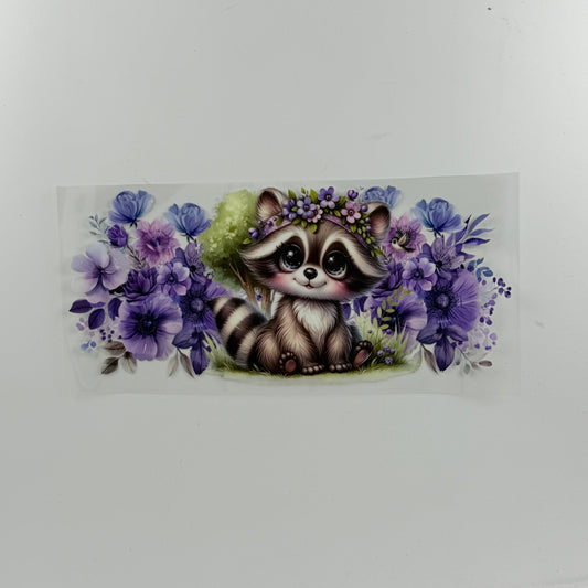 Raccoon and Purple Flowers