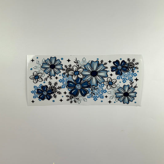 Christmas Blue Flowers and Snow Flakes