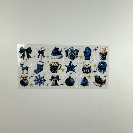 Christmas Stable Blue Bows, Deer, Ornaments